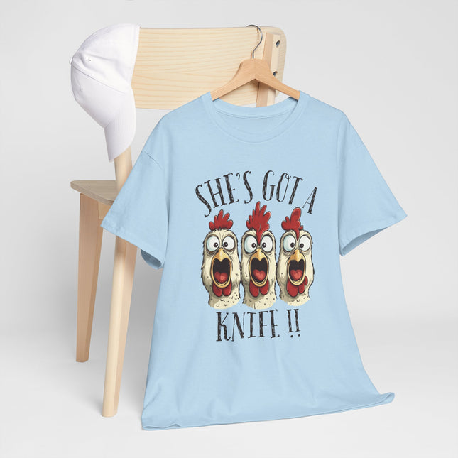 She's Got a Knife T-Shirt — Funny Chicken Graphic Tee