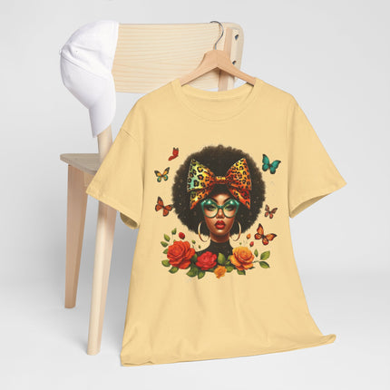 Afro Butterfly Floral Tee — Retro Afro Girl Graphic T-Shirt