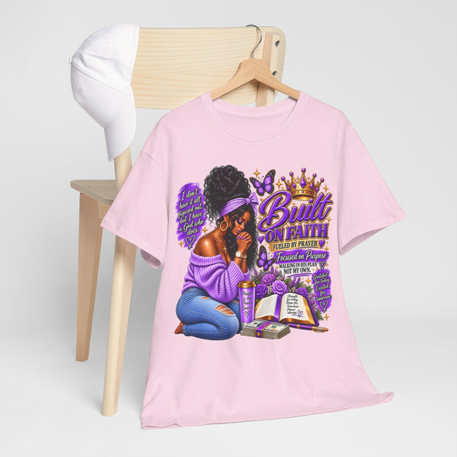 Built On Faith T-Shirt — Black Woman Praying Graphic Tee ("Built on Faith")