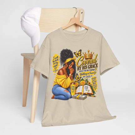 Covered By His Grace T-Shirt — Christian Prayer Tee for Black Women