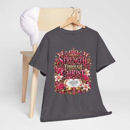 Strength Through Christ T‑Shirt — Floral Christian Faith Tee