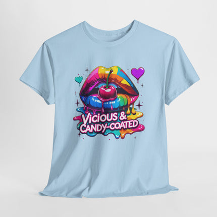 Graphic Tee — Vicious & Candy-Coated Rainbow Lips Cherry Design