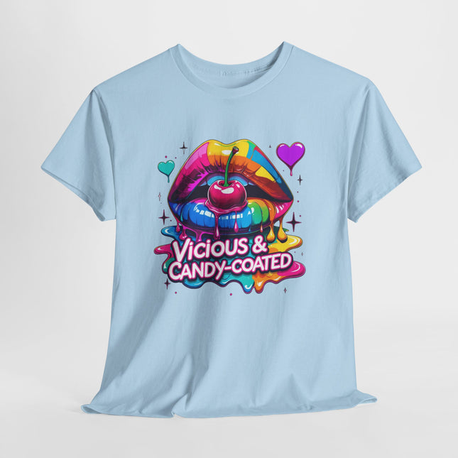Graphic Tee — Vicious & Candy-Coated Rainbow Lips Cherry Design