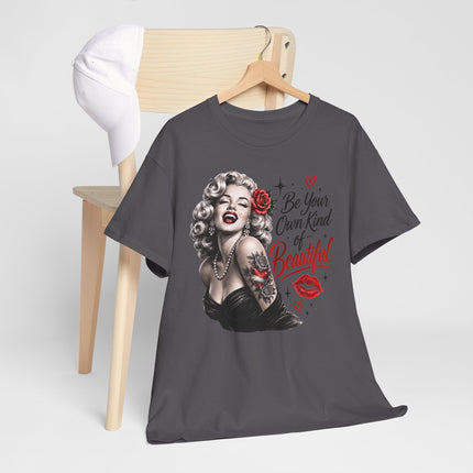 Retro Pin-Up Tee — “Be Your Own Kind of Beautiful” Marilyn-Inspired Graphic Shirt