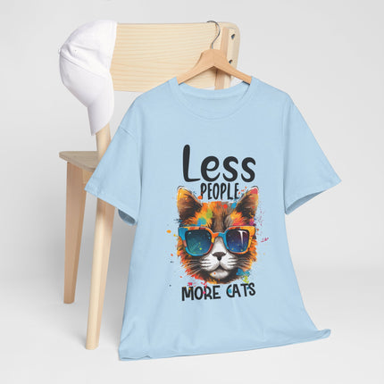 Less People More Cats T‑Shirt — Cool Sunglasses Cat Graphic Tee for Cat Lovers