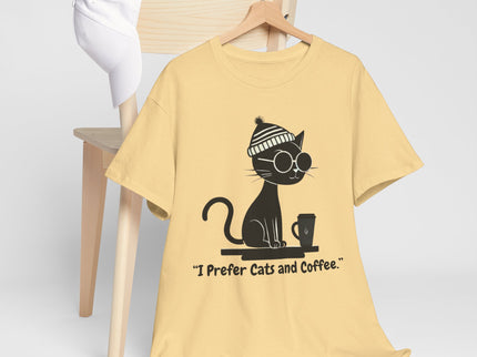 I Prefer Cats and Coffee Cat Illustration Tee | Coffee Lover Women's T-Shirt