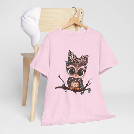 Cute Owl Tee — Leopard Bow Owl Graphic T-Shirt