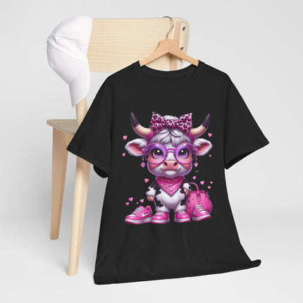 Cow Cute Pink Graphic Tee — Adorable Cow Girl Illustration T-Shirt