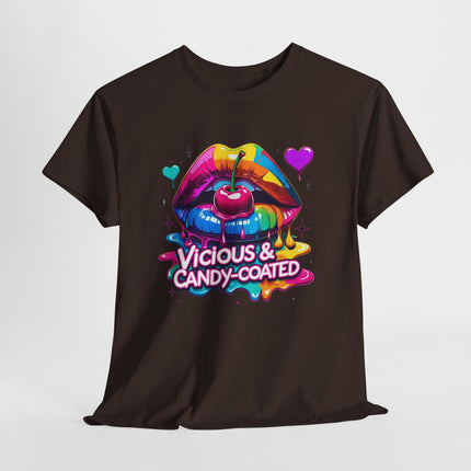 Graphic Tee — Vicious & Candy-Coated Rainbow Lips Cherry Design