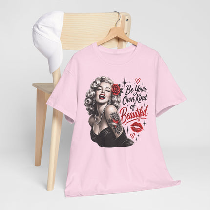Retro Pin-Up Tee — “Be Your Own Kind of Beautiful” Marilyn-Inspired Graphic Shirt