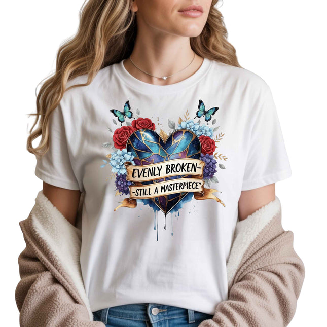 Evenly Broken Still a Masterpiece #3 PNG Instant Download Motivational Quote Floral Heart Design