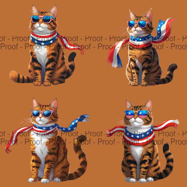 4 Patriotic Tabby Cat Sublimation PNGs – High-Res Clipart Digital File Style Junction – Custom Digital Designs & Apparel