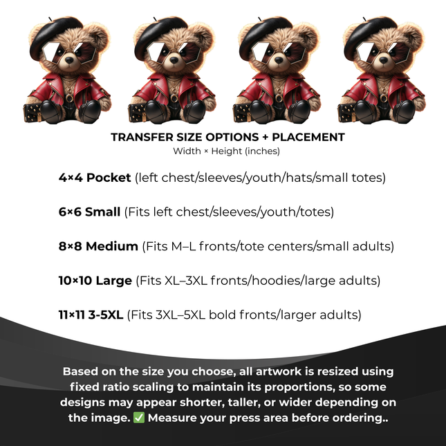 Haute Rebel Teddy 6-Pack Ready-to-Press DIY Bundle – 3 Eco-Solvent + 3 Sublimation Iron-on Heat Transfers with 4 Bonus 2-Inch Stickers