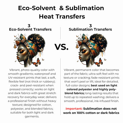 Metamorphosis Queen 6-Pack Crafter’s & DIY Bundle – 3 Eco-Solvent + 3 Sublimation Iron-On Heat Transfers, Ready to Press, for T-Shirts & More. Bonus: Matching 2” inch Stickers.