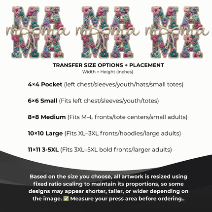 Floral Mama Tan Monogram 6-Pack Ready-to-Press DIY Bundle – 3 Eco-Solvent + 3 Sublimation Iron-on Heat Transfers with 4 Bonus 2-Inch Stickers