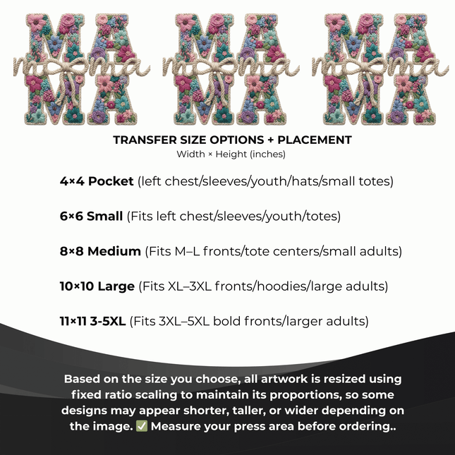 Floral Mama Tan Monogram 6-Pack Ready-to-Press DIY Bundle – 3 Eco-Solvent + 3 Sublimation Iron-on Heat Transfers with 4 Bonus 2-Inch Stickers