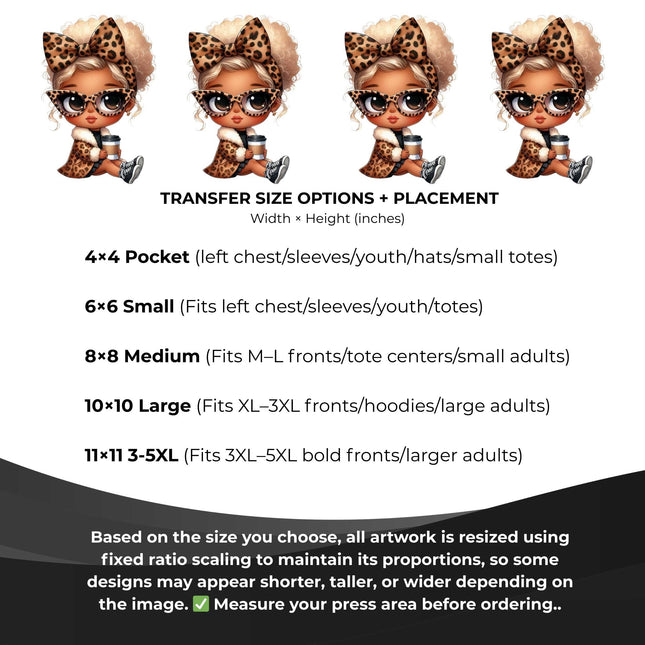 Leopard Luxe Latte 6-Pack Crafter’s & DIY Bundle – 3 Eco-Solvent + 3 Sublimation Ready-to-Press Iron-On Heat Transfers for T-Shirts, Tote Bags & More, + Bonus 4 Matching 2-Inch Stickers