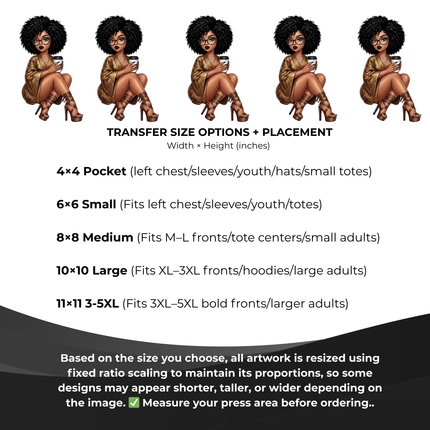 Mocha Chic Maven 3 Eco-Solvent Iron-On Heat Transfers + 3 Sublimation Iron-On Heat Transfers, Ready to Press. Bonus: 4 Matching 2-Inch Stickers