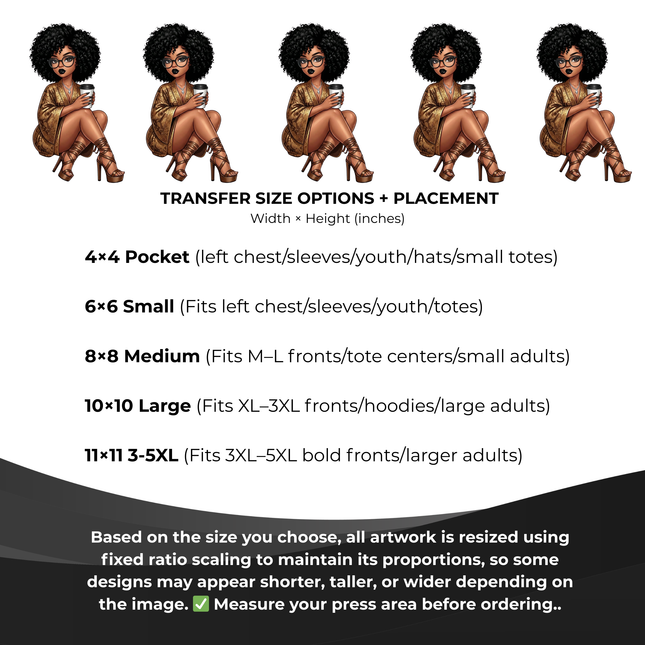 Mocha Chic Maven 3 Eco-Solvent Iron-On Heat Transfers + 3 Sublimation Iron-On Heat Transfers, Ready to Press. Bonus: 4 Matching 2-Inch Stickers