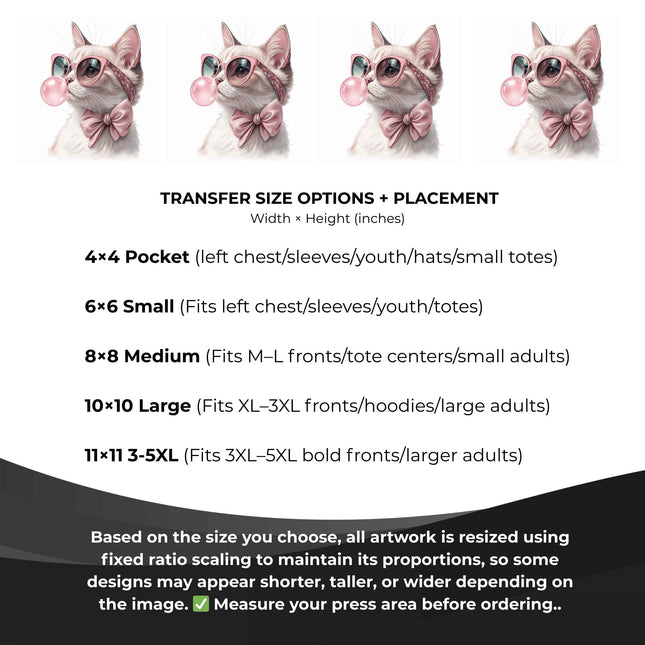 Bubblegum Glam Kitty 6-Pack Crafter’s & DIY Bundle – 3 Eco-Solvent + 3 Sublimation Ready-to-Press Iron-On Heat Transfers for T-Shirts, Tote Bags & More, + Bonus 4 Matching 2-Inch Stickers