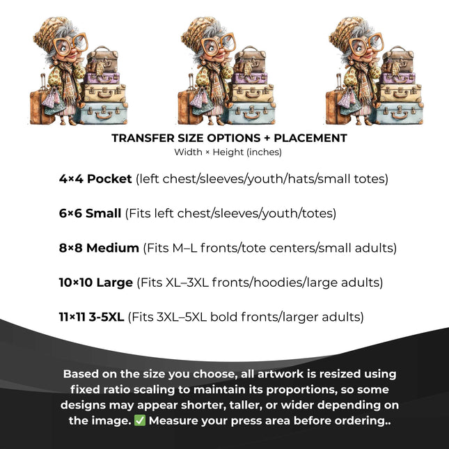 Vintage Travel Queen 6-Pack Ready-to-Press DIY Bundle – 3 Eco-Solvent + 3 Sublimation Heat Transfers with 4 Bonus 2-Inch Stickers