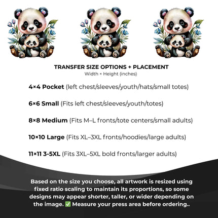 Mama Panda 6-Pack Crafter’s & DIY Bundle – 3 Eco-Solvent + 3 Sublimation Ready-to-Press Iron-On Heat Transfers for T-Shirts, Tote Bags & More, + Bonus 4 Matching 2-Inch Stickers