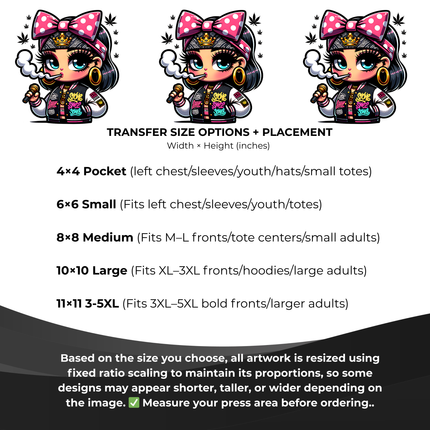 Crowned Smoke Queen 6-Pack Crafter’s & DIY Bundle – 3 Eco-Solvent + 3 Sublimation Ready-to-Press Iron-On Heat Transfers for T-Shirts, Tote Bags & More, + Bonus 4 Matching 2-Inch Stickers