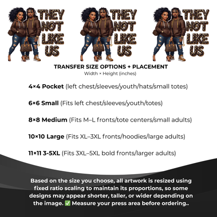 They Not Like Us 3 Eco-Solvent Iron-On Heat Transfers + 3 Sublimation Iron-On Heat Transfers, Ready to Press. Bonus: 4 Matching 2-Inch Stickers