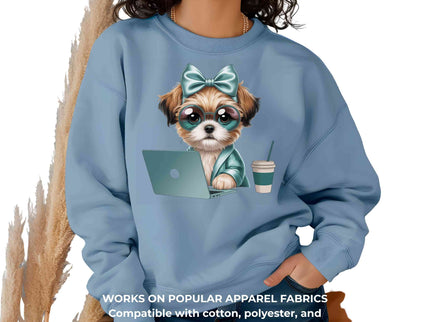 Teal Boss Pup Laptop Clipart 2 Pack Eco Solvent Heat Transfers - Ready to Press For All Garments-Transfers Only
