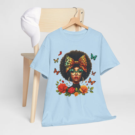 Afro Butterfly Floral Tee — Retro Afro Girl Graphic T-Shirt