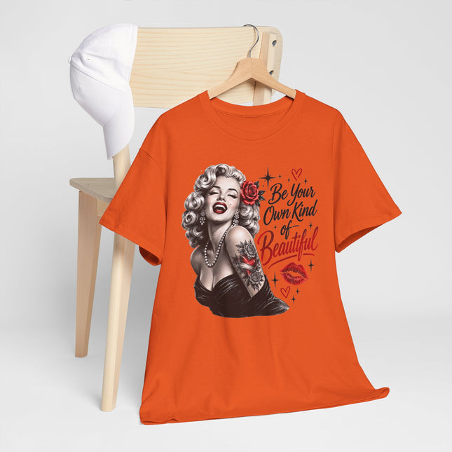 Retro Pin-Up Tee — “Be Your Own Kind of Beautiful” Marilyn-Inspired Graphic Shirt