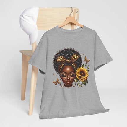 Afro Sunflower Tee — Black Woman Headwrap Graphic T-Shirt
