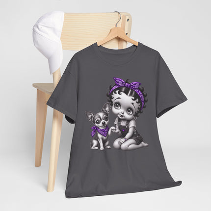 Retro Baby Girl with Chihuahua Graphic (Purple Bandana) T-Shirt
