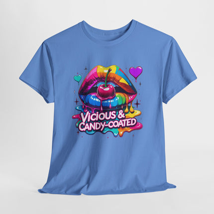 Graphic Tee — Vicious & Candy-Coated Rainbow Lips Cherry Design