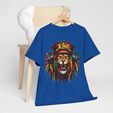 King Lion Rasta Tee — Lion Head with Headphones Graphic T-Shirt