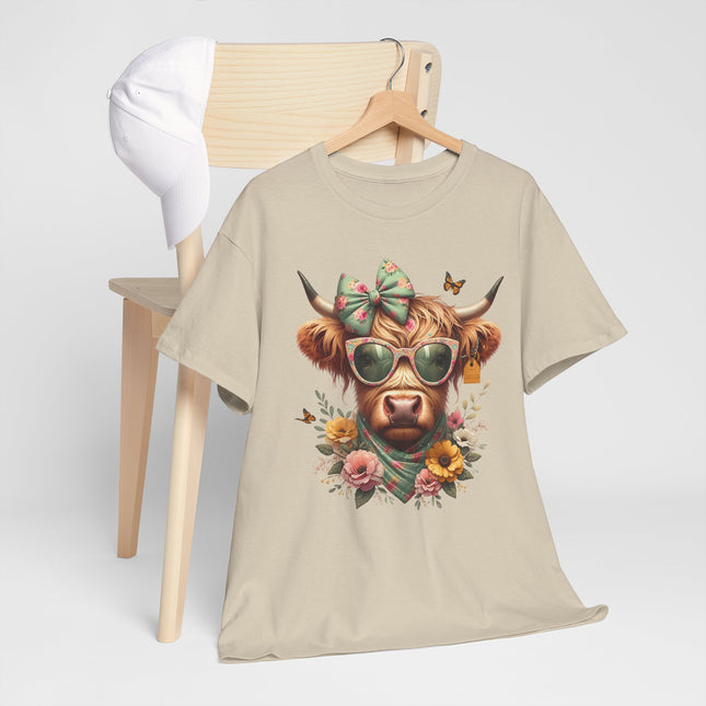 Cow With Sunglasses Tee — Floral Cow Graphic T‑Shirt