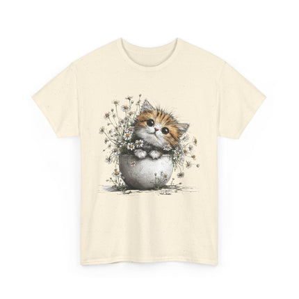 Whimsical Spring Cat #7 - Kitten Reaching for Butterfly Tee | Cute Cat Illustration Shirt