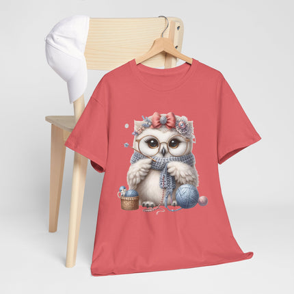 Cute Knitting Owl T-Shirt, Adorable Owl with Yarn and Needles, Cozy Craft Lover Gift Tee, Crochet Knitter Graphic Shirt