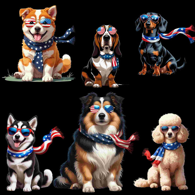 15 Patriotic Dog PNG Bundle – High-Res Sublimation Clipart Digital File Style Junction – Custom Digital Designs & Apparel