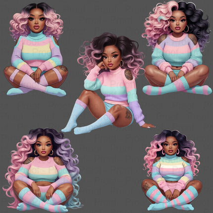 Pastel Candy Vibes PNG – 5 Black Girl Designs for Sublimation Digital File Style-Junction Custom Designs & Prints