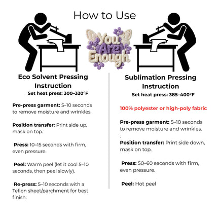 Faux Yarn-You Are Enough 6-Pack Crafter’s & DIY Bundle – 3 Eco-Solvent + 3 Sublimation Iron-On Heat Transfers, Ready to Press, for T-Shirts & More (Includes 4 Bonus Matching 2” inch Stickers).