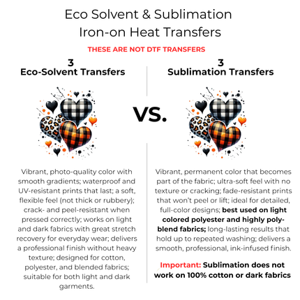 Rustic Rebel Hearts 6-Pack Ready-to-Press DIY Bundle – 3 Eco-Solvent + 3 Sublimation Iron-on Heat Transfers with 4 Bonus 2-Inch Stickers