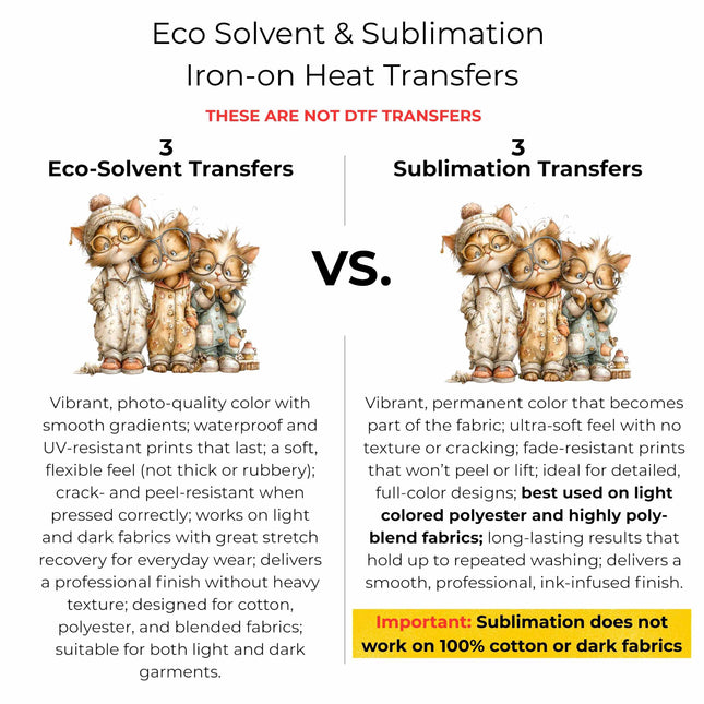 The Whisker Scholars 6-Pack Crafter’s & DIY Bundle – 3 Eco-Solvent + 3 Sublimation Ready-to-Press Iron-On Heat Transfers for T-Shirts, Tote Bags & More, + Bonus 4 Matching 2-Inch Stickers