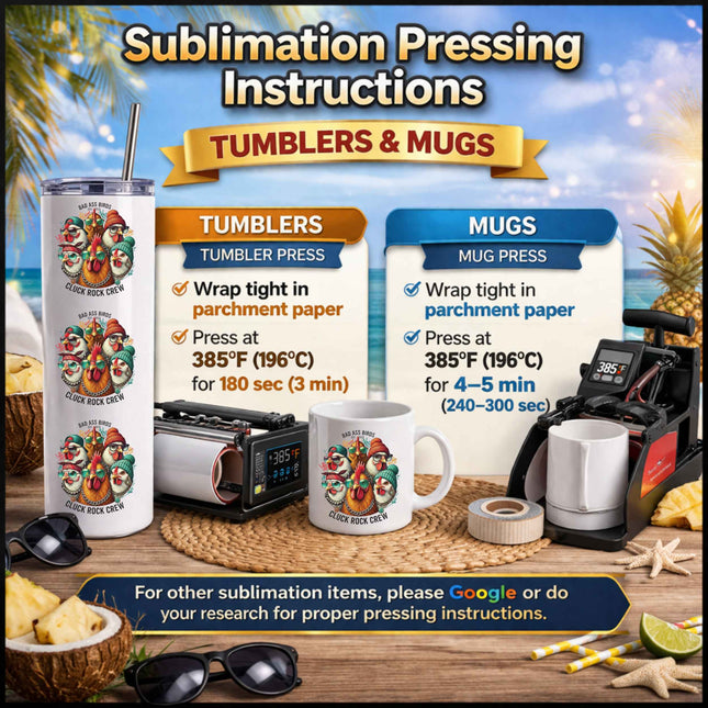 Cluck Rock Crew 9-Piece Bundle for Crafters & DIY – 3 Eco-Solvent + 3 Sublimation Transfers (Ready to Press) + 3 Matching 2” Stickers