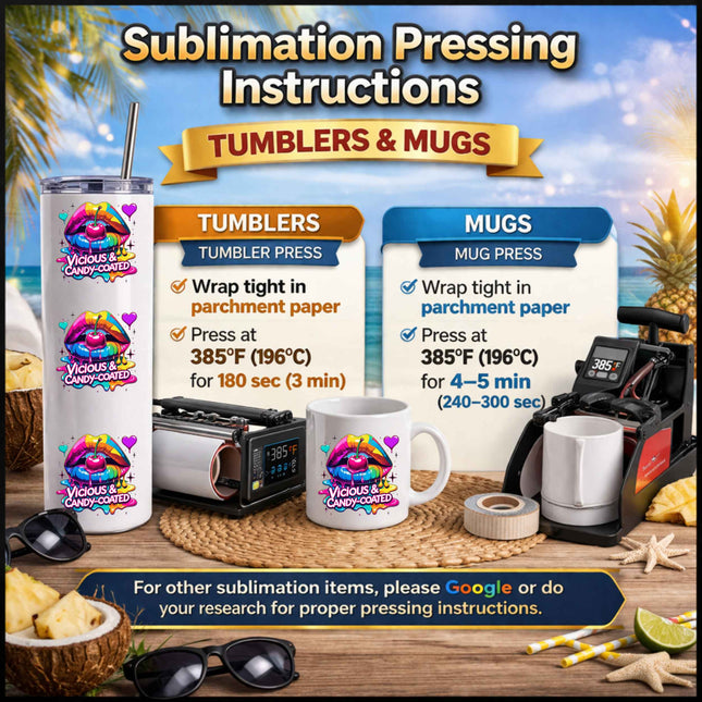 Vicious & Candy Coated 9-Piece Bundle for Crafters & DIY – 3 Eco-Solvent + 3 Sublimation Transfers (Ready to Press) + 3 Matching 2” Stickers