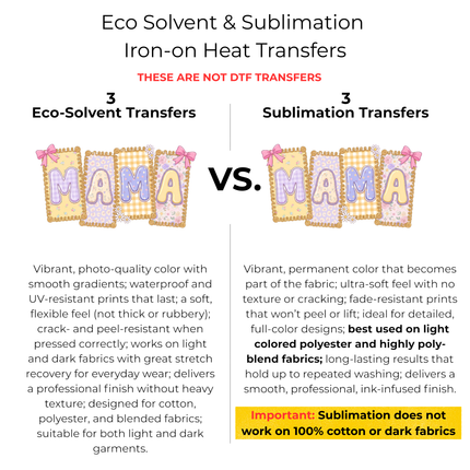 Floral Mama 6-Pack Crafter’s & DIY Bundle – 3 Eco-Solvent + 3 Sublimation Ready-to-Press Iron-On Heat Transfers for T-Shirts, Tote Bags & More, + Bonus 4 Matching 2-Inch Stickers