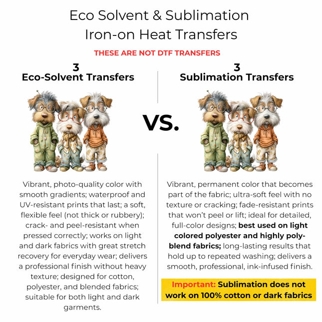 The Nerdy Paw Pack 6-Pack Crafter’s & DIY Bundle – 3 Eco-Solvent + 3 Sublimation Ready-to-Press Iron-On Heat Transfers for T-Shirts, Tote Bags & More, + Bonus 4 Matching 2-Inch Stickers