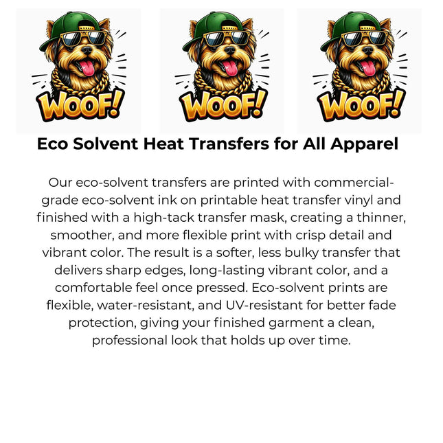 Hip-Hop Yorkie “WOOF! Heat Transfers 3-Pack, Ready to Press, Vibrant Long-Lasting Prints (Iron-On Transfers Only)