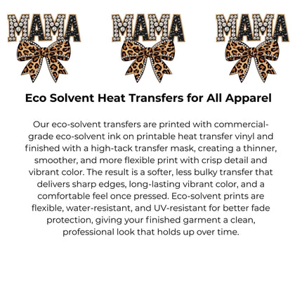 Mama Leopard Bow Heat Transfers 3-Pack, Ready to Press, Vibrant Long-Lasting Prints (Iron-On Transfers Only)