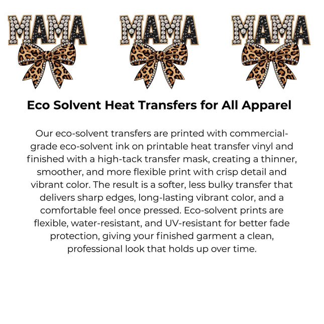 Mama Leopard Bow Heat Transfers 3-Pack, Ready to Press, Vibrant Long-Lasting Prints (Iron-On Transfers Only)
